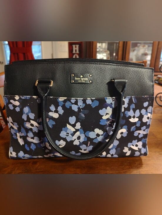 kate spade Handbags - kate spade Floral Black Tote with Blue and White Accents